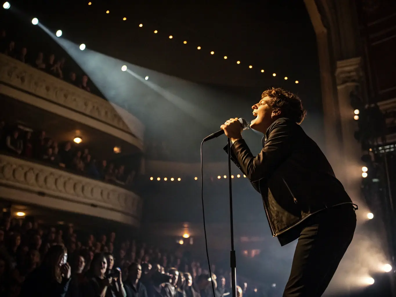 A captivating image of a live vocal performance, highlighting the intensity and artistry of contemporary vocal music, reflecting CHIMERA VOX's commitment to showcasing innovative artistic expressions.